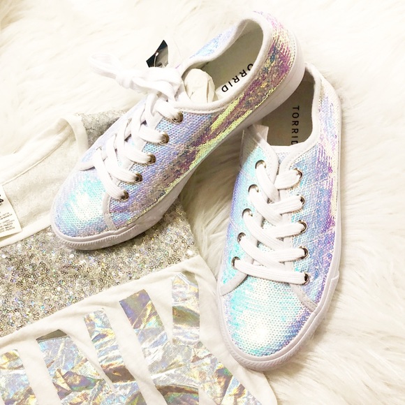 White Iridescence Sequin Sneakers - Picture 3 of 8